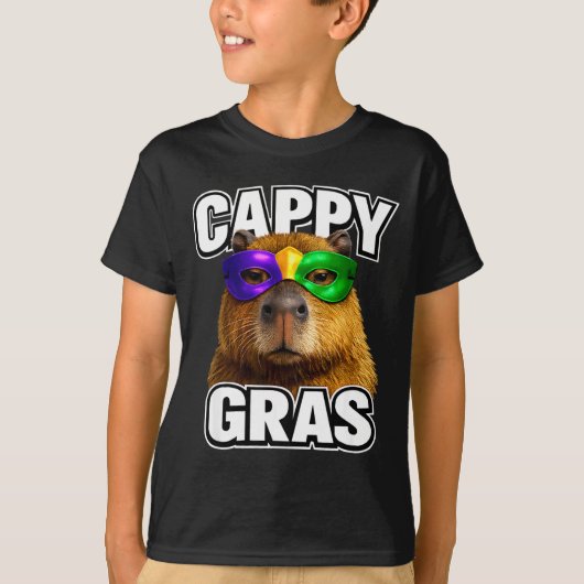 マードィ・グラスの面白いマスクカピバラミーム Tシャツ (正面)
