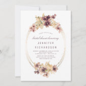 マーブとゴールドのヴィンテージ フラワーブライダルシャワー 招待状 (正面)