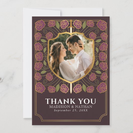 マーブの剣と盾のメディエーバルファンタジーウェディング サンキューカード (正面)