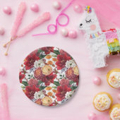 マーブの菊と赤いアマリリス 秋 ペーパープレート (パーティー)