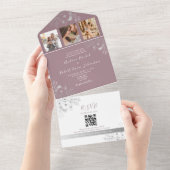 マーブパープルの結婚式QRコード オールインワン招待状 (貼ってはがせる)