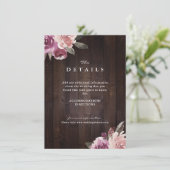 マーブパープルの花の農村風の木の結婚式の詳細 エンクロージャーカード (スタンド正面)