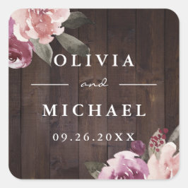 マーブパープル×マルベリーの花モチーフが可愛らしい、素朴な木製のウェディング スクエアシール