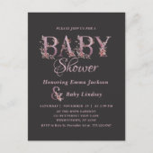 マーブピンクのエレガントな花モチーフの女の子のベビーシャワー インビテーションポストカード (正面)