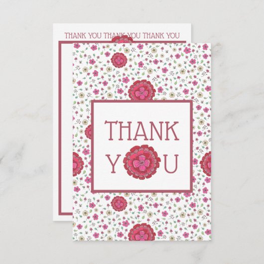 マーブピンクの春の花の感謝カード サンキューカード (正面/裏面)