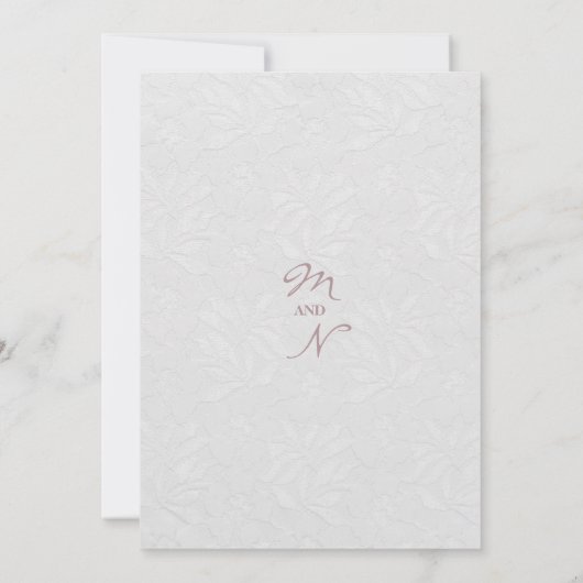 マーブピンク結婚のホワイトレースのドレスシ結婚ック 招待状 (裏面)