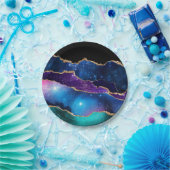 マーブフェイクルアゲートストーン銀河系スパークリ輝くー ペーパープレート (パーティー)