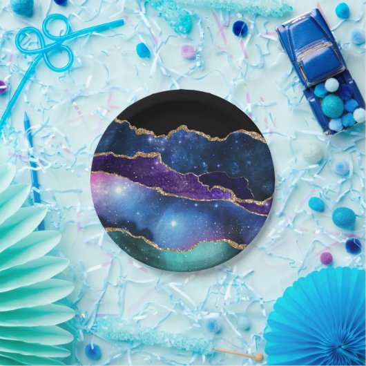 マーブフェイクルアゲートストーン銀河系スパークリ輝くー ペーパープレート (パーティー)