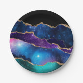 マーブフェイクルアゲートストーン銀河系スパークリ輝くー ペーパープレート (正面)