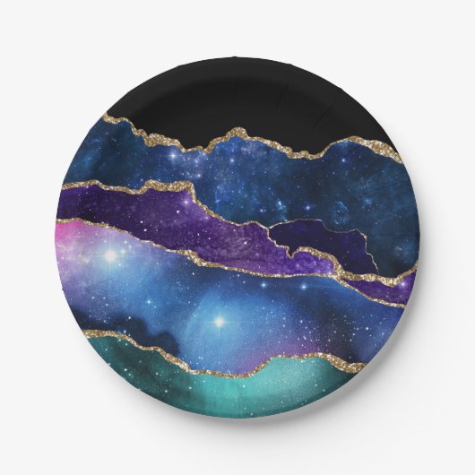 マーブフェイクルアゲートストーン銀河系スパークリ輝くー ペーパープレート (正面)