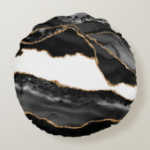 マーブフェイクルアゲートブラックストーンラグジュアリスタイリッシュー金ゴールド ラウンドクッション (裏面)