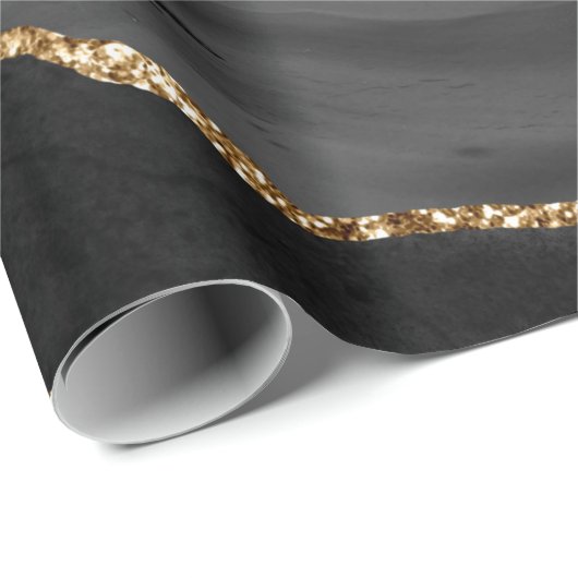 マーブフェイクルアゲートブラックストーンラグジュアリスタイリッシュー金ゴールド ラッピングペーパー (ロールコーナー)