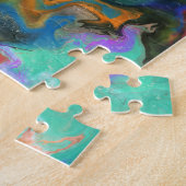 マーブリングアートマーチオレンジターコイズピンク –  ジグソーパズル (側面)