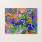 マーブリングアート抽象芸術ブルーグリーンオレンジ –  ジグソーパズル (横)