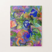 マーブリングアート抽象芸術ブルーグリーンオレンジ –  ジグソーパズル (縦)