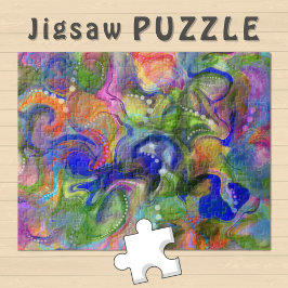 マーブリングアート抽象芸術ブルーグリーンオレンジ –  ジグソーパズル