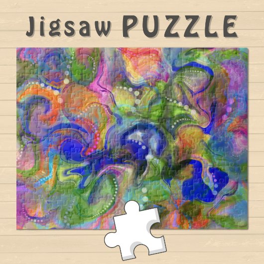 マーブリングアート抽象芸術ブルーグリーンオレンジ –  ジグソーパズル