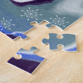 マーブリングアート1月ブルーティール（緑がかった色）ホワイト ジグソーパズル (側面)