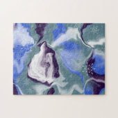 マーブリングアート1月ブルーティール（緑がかった色）ホワイト ジグソーパズル (横)