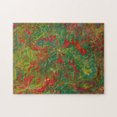 マーブリングアート12月の緑の赤い金ゴールド – 難しい ジグソーパズル (横)