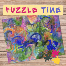 マーブリングアート5月ブルーグリーンオレンジ – 難しい ジグソーパズル