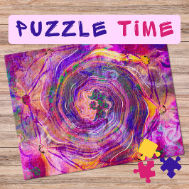 マーブリングアート6月ピンクのローズスパイラル – 難しい ジグソーパズル