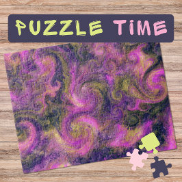 マーブリング威厳があるアートピンク緑の渦巻き旋回 – 難しい ジグソーパズル