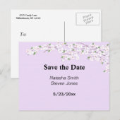 マーブルとホワイトの花 Save the Date 案内ポストカード (正面/裏面)