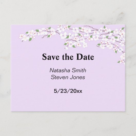 マーブルとホワイトの花 Save the Date 案内ポストカード (正面)