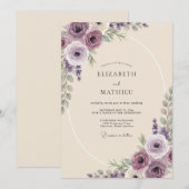マーブルのアメジストの葉の結婚式 招待状 (正面/裏面)
