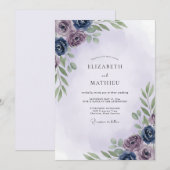 マーブルのインディゴの葉のユーカリの結婚式 招待状 (正面/裏面)