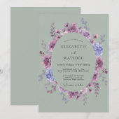 マーブルのカワセミの花輪の結婚式 招待状 (正面/裏面)