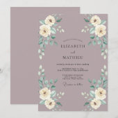 マーブルのクリーム色フラワーハートウォーターカラーの結婚式 招待状 (正面/裏面)
