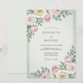マーブルのクリーム色ユーカリの葉の結婚式 招待状 (正面/裏面)
