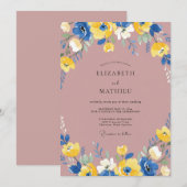マーブルのコバルトキンポウゲとユーカリの結婚式 招待状 (正面/裏面)