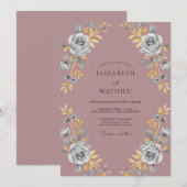 マーブルのゴールドの芍薬の結婚式 招待状 (正面/裏面)