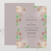 マーブルのゴールドの葉の結婚式 招待状 (正面/裏面)