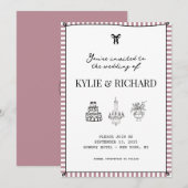 マーブルのストライプ枠のSave the Date招待状 招待状 (正面/裏面)