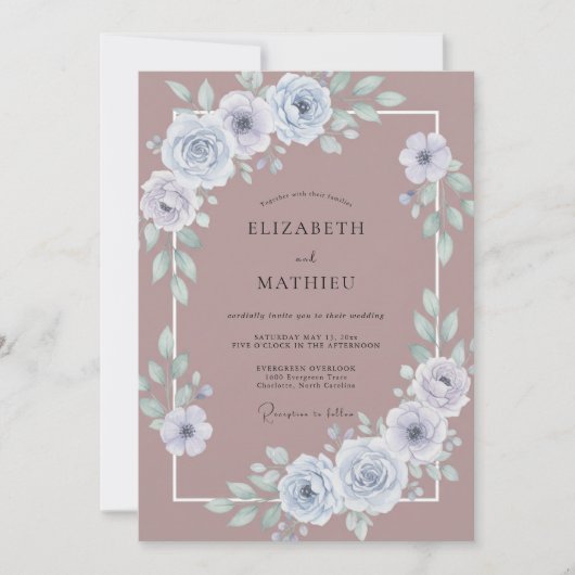 マーブルのスレート色の芍薬の結婚式 招待状 (正面)