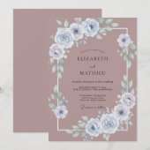 マーブルのスレート色の芍薬の結婚式 招待状 (正面/裏面)