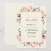 マーブルのテラコッタ芍薬の結婚式 招待状 (正面/裏面)