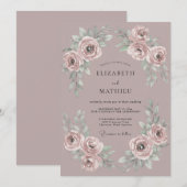 マーブルのバラのロマンチックな華やかさの結婚式 招待状 (正面/裏面)