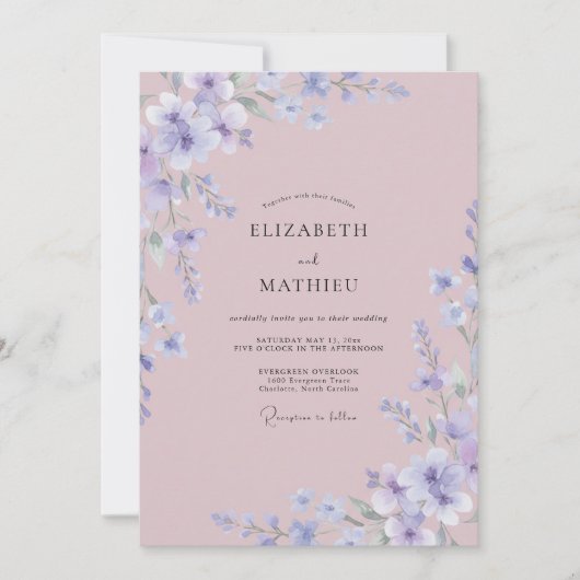 マーブルのペリウィンクル野の花の結婚式 招待状 (正面)