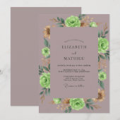 マーブルのライムペオニーの結婚式 招待状 (正面/裏面)