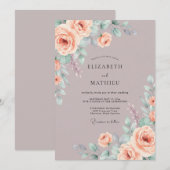マーブルのロマンティックなバラの結婚式 招待状 (正面/裏面)