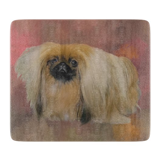 マーブルの抽象画に描かれた北京原産犬 カッティングボード (正面)