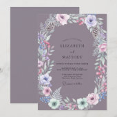 マーブルの松のリースの結婚式 招待状 (正面/裏面)