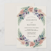 マーブルの梅のリースの結婚式 招待状 (正面/裏面)