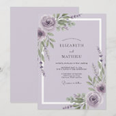 マーブルの水彩バラの結婚式 招待状 (正面/裏面)