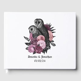 マーブルの花とフクロウのゴシックウェディング ゲストブック
